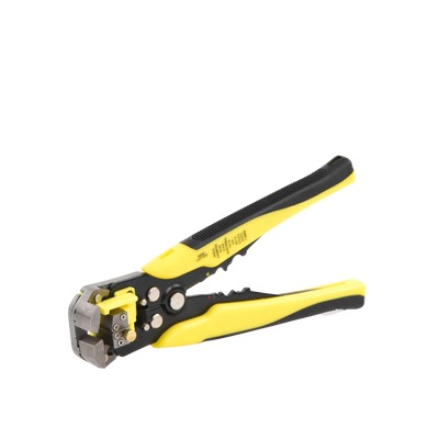 Pinza multifuncional Pelacables, con terminal de pestaña, prensado automático de color amarillo.