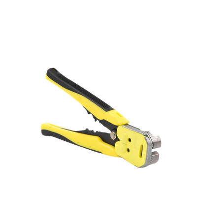 Pinza multifuncional Pelacables, con terminal de pestaña, prensado automático de color amarillo.