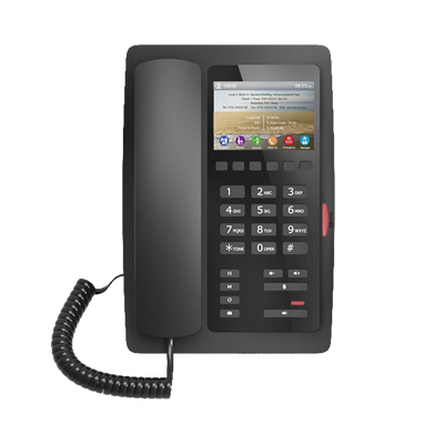 (H5 Color Negro) Teléfono IP Hotelero de gama alta, pantalla LCD de 3.5 pulgadas a color, 6 teclas programables para servicio rápido (Hotline), PoE