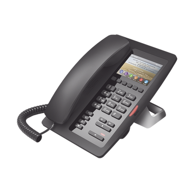 (H5 Color Negro) Teléfono IP Hotelero de gama alta, pantalla LCD de 3.5 pulgadas a color, 6 teclas programables para servicio rápido (Hotline), PoE
