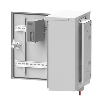 Gabinete de Exterior con Preparación para Instalación en Muro o Poste (355 X 406 X 170 mm).