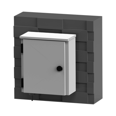 Gabinete de Exterior con Preparación para Instalación en Muro o Poste (355 X 406 X 170 mm).
