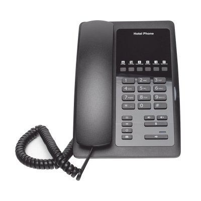 Teléfono IP para Hotelería, profesional con 6 teclas programables para servicio rápido (Hotline), plantilla personalizable con PoE