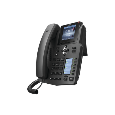 Teléfono IP empresarial para 4 líneas SIP con 2 pantallas LCD, 6 teclas BLF/DSS, conferencia de 3 vías, PoE