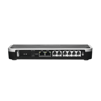 Conmutador IP-PBX de 4 puertos FXO + 2 FXS, 45 llamadas concurrentes, 500 usuarios y doble puerto Gigabit