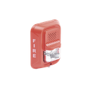 Sirena con Lámpara Estroboscópica / a 2 Hilos / Montaje en Pared / 12 o 24 Vcd / Configuración Estroboscópica Seleccionable / Texto en Inglés / Color Rojo