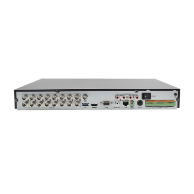DVR 8 Megapixel / 16 Canales 4K TURBOHD + 16 Canales IP / 2 Bahía de Disco Duro / 4 Canales de Audio / 16 Entradas de alarma / Vídeoanálisis
