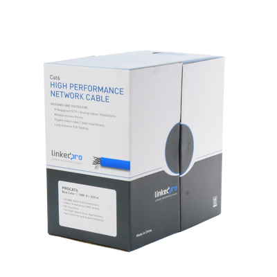 Bobina de Cable de 305 m (1000 ft) Cat6 aleación de Cobre y Aluminio ( CCA ), color Azul Versión Económica. Uso en interior.