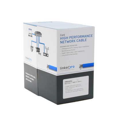 Bobina de Cable de 305 m (1000 ft) Cat6 aleación de Cobre y Aluminio ( CCA ), color Azul Versión Económica. Uso en interior.