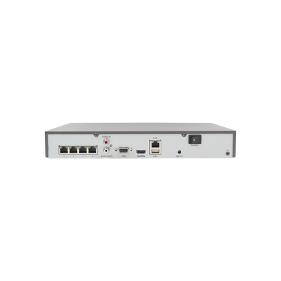 NVR 8 Megapixel (4K) / 4 canales IP / 1 Bahia de Disco Duro / 4 Puertos PoE+ / Salida de vídeo 4K