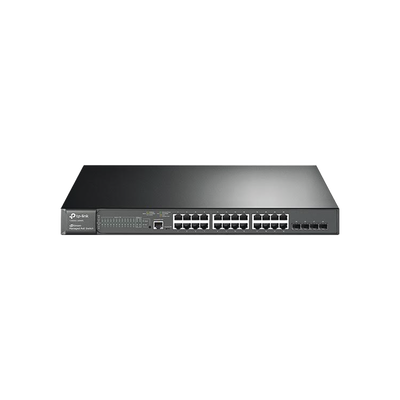 Switch JetStream PoE+ administrable Capa 2, 24 puertos 10/100/1000 Mbps + 4 puertos SFP 384 W
