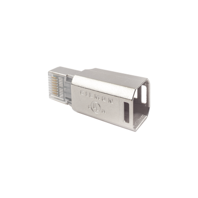 Plug RJ45 Cat6A Blindado, Terminación en Campo, Compatible con Todas las Categorías, con Clip Protector de Seguro
