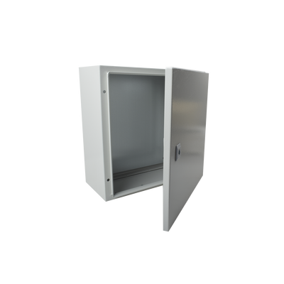 Gabinete de Acero IP66 Uso en Intemperie (250 x 300 x 150 mm) con Placa Trasera Interior Metálica y Compuerta Inferior Atornillable (Incluye Chapa y Llave T).