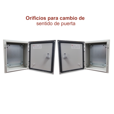 Gabinete de Acero IP66 Uso en Intemperie (250 x 300 x 150 mm) con Placa Trasera Interior Metálica y Compuerta Inferior Atornillable (Incluye Chapa y Llave T).