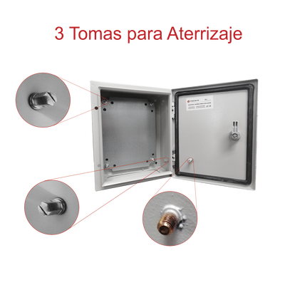 Gabinete de Acero IP66 Uso en Intemperie (250 x 300 x 150 mm) con Placa Trasera Interior Metálica y Compuerta Inferior Atornillable (Incluye Chapa y Llave T).