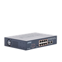 Switch de Escritorio No Administrable / 8 Puertos 10/100/1000T PoE+ 802.3at / 2 Puertos Uplink 10/100/1000T / Presupuesto PoE 120 Watts / Modos Estándar, VLAN y Extend / Distancia Extendida 250 mts / Rackeable