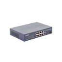 Switch no Administrable 8 puertos 10/100 PoE 802.3af/at 135W, 1 puerto Uplink 10/100/1000 y 1 SFP 100/1000 para escritorio