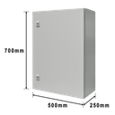 Gabinete de Acero IP66 Uso en Intemperie (500 x 700 x 250 mm) con Placa Trasera Interior Metálica y Compuerta Inferior Atornillable (Incluye Chapa y Llave T).