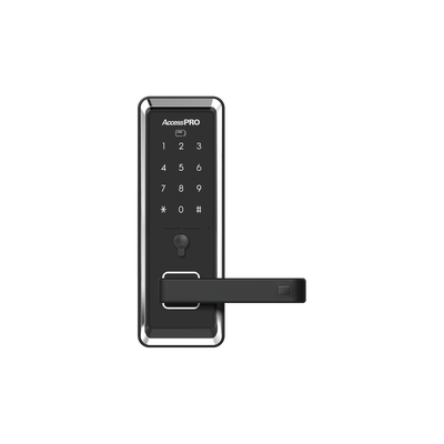 Cerradura inteligente con teclado Touch Screen, Apertura con tarjeta Mifare /Contraseña y Llave de emergencia de diseño compacto para puertas de perilla simple