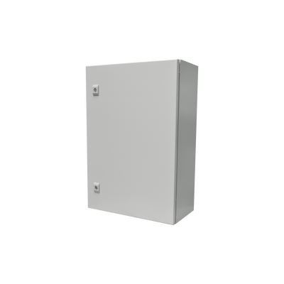 Gabinete de Acero IP66 Uso en Intemperie (400 x 600 x 200 mm) con Placa Trasera Interior Metálica y Compuerta Inferior Atornillable (Incluye Chapa y Llave).
