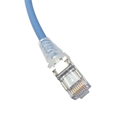 Patch Cord Skinny Cat6A Blindado S/FTP, 2.13 Metros (7 Pies), Diámetro Reducido 28 AWG, Color Azul