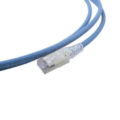 Patch Cord Skinny Cat6A Blindado S/FTP, 2.13 Metros (7 Pies), Diámetro Reducido 28 AWG, Color Azul