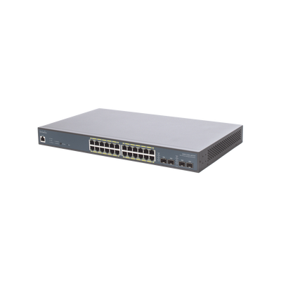 Switch PoE Administrable  de 24 Puertos Gigabit, 4 Puertos SFP, Soporta Hasta 410 W con Opción de Controlador para Serie Neutron y Enturbo.