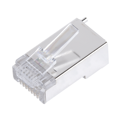 Bote con 100 Piezas de Plug Modular RJ45 Cat5e Blindado, Chapado de Oro a 30 Micras para Durabilidad Extrema con Pin de Tierra