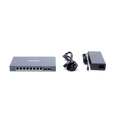 Switch Gigabit PoE+ / Administrable / 8 Puertos Gigabit PoE+ / 2 Puertos SFP / Configuración Remota desde Hik-PartnerPro / PoE Hasta 300 Metros / 110 W