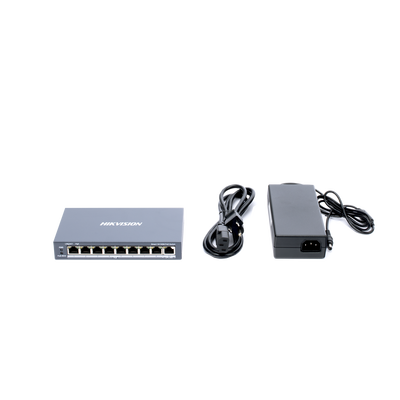Switch Monitoreable PoE+ / 8 puertos 100 Mbps PoE+ / 1 puerto 1000 Mbps de Uplink / PoE hasta 300 Metros / Conexión Remota desde Hik-ParnerPro / 110 W