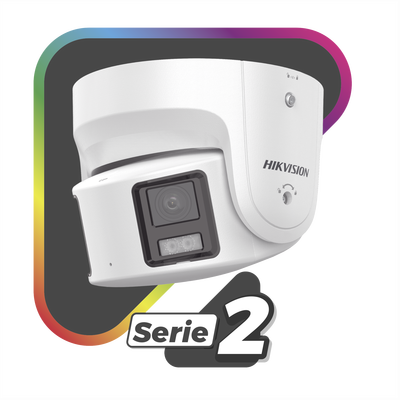 [ PROTECCIÓN ACTIVA ] Turret IP Panorámica 8 Megapíxel / 2 Lentes 4 mm (180°) / Imagen a Color 24/7 (ColorVu) / PoE / WDR 130° / IP67 / ACUSENSE / Luz Estroboscópica y Alarma Audible / 30 mts Luz Blanca / Micro SD