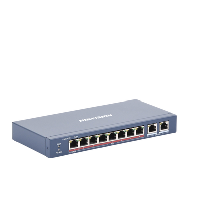 Switch PoE+ / No Administrable / 7 Puertos 10/100 Mbps 802.3 af/at (30 W) / 1 Puerto 10/100 Mbps Hi-PoE (90 W)  / 2 Puertos 1000 Mbps Uplink / Modo Extendido hasta 300 Metros / 110 Watts