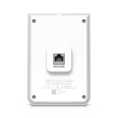 Access Point UniFi U6 In Wall/Montaje p/pared, WIFI 6 2.4 Y 5 Ghz, hasta 5.3 Gbps, 1 pto PoE In, 4 ptos secundarios (1 PoE Out)