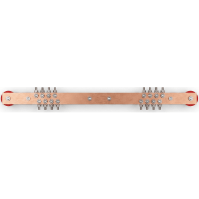 Barra Distribución Tierra Rack 19 in / Cobre 100% / 550A / Aisladores Rojos / 0.64 cm (0.25 in) / J-STD-607-A