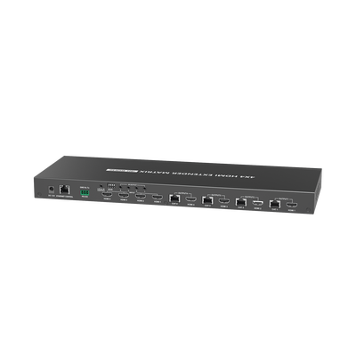 MATRICIAL Y EXTENSOR DE VIDEO HDMI 4 x 4 / 4 Entradas HDMI / 4 Salidas HDMI Loop / 4 Salidas RJ45 para Extender la señal 40 metros por salida  /4K / Conmutación por RS232, Control Remoto o Ethernet.