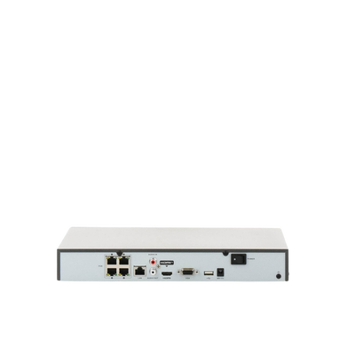 NVR 8 Megapixel (4K) (Compatible con Cámaras ACUSENSE) / 4 canales IP / 4 Puertos PoE+ / 1 Bahía de Disco Duro / Salida de Vídeo en 4K / 300 Metros PoE Modo Extendido