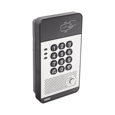 Audio Portero IP con 2 líneas SIP, relevador integrado, teclado numérico y lectora de tarjetas RFID para control de acceso, PoE