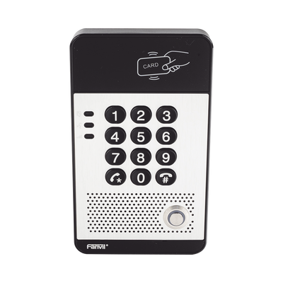 Audio Portero IP con 2 líneas SIP, relevador integrado, teclado numérico y lectora de tarjetas RFID para control de acceso, PoE