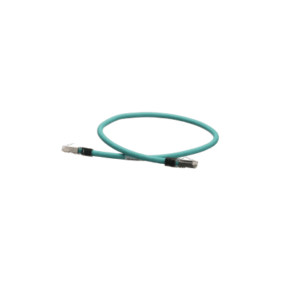 Patch Cord Cat5e de Grado Industrial 600V, Blindado SF/UTP, Calibre 24 AWG, Color Aqua, 60 cm (23.62 pulgadas).