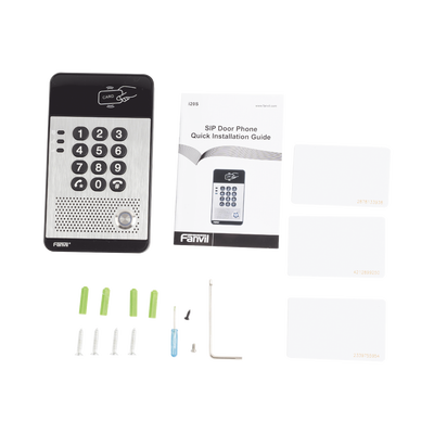 Audio Portero IP con 2 líneas SIP, relevador integrado, teclado numérico y lectora de tarjetas RFID para control de acceso, PoE