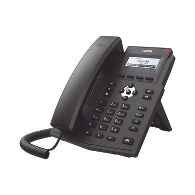 Teléfono IP empresarial para 2 lineas SIP con pantalla LCD, Códec Opus, conferencia de 3 vías, PoE.