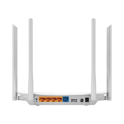 Router Inalámbrico doble banda AC, 2.4 GHz y 5 GHz Hasta 1200 Mbps, 4 antenas externas omnidireccional, 4 Puertos LAN 10/1000 Mbps, 1 Puerto WAN 10/1000 Mbps