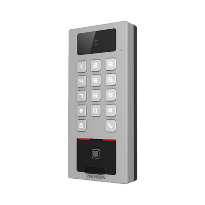Lector Biometrico con Teclado para Exterior Antivandálico IP65 & IK09 con función de Videoportero Multiapartamento /  Huella, Tarjeta, Código QR, PIN o App HikConnect  / Cámara 2 MP compatible con NVRs / Soporta biom