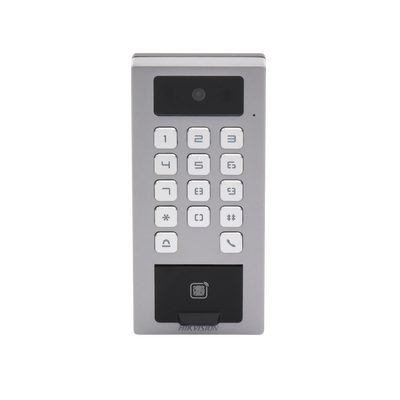Lector Biometrico con Teclado para Exterior Antivandálico IP65 & IK09 con función de Videoportero Multiapartamento /  Huella, Tarjeta, Código QR, PIN o App HikConnect  / Cámara 2 MP compatible con NVRs / Soporta biom