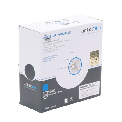 Cable Cat6+ CALIBRE 23 ALTO RENDIMIENTO, ETL,UL, color azul, de 100 metros, super flexible, para aplicaciones de CCTV, video HD, y redes de datos.