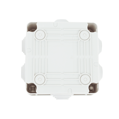 Caja de derivación de PVC Auto-extinguible con 6 entradas, tapa y tornillo de media vuelta de 1/4", 100x100x50 MM (Medidas internas, mayor área permisible para el cable, Para exterior (IP55)