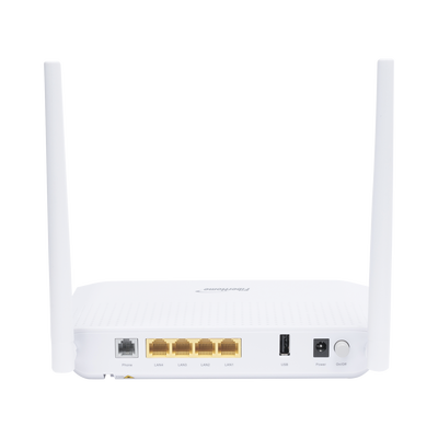 ONU GPON WiFi (2.4/5 GHz), 2 Antenas de 5 dBi, Compatible con OLTs de Terceros, MIMO 2x2, 4 puertos Gigabit + 1 POTS + USB, conector SC/UPC, (Gestión WAN desde la Interfaz de la ONU)