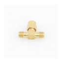 Adaptador en T, de Conector SMA Macho a Doble SMA Hembras, Oro/ Oro/ Teflón.