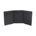 Cartera Athens Negra de Piel con Compartimento de Micromalla para ID. Doblable en 3 Partes con Divisor de Billetes. Pocket Wallet