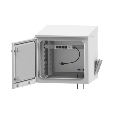 Gabinete de Exterior con Rack de 19" de 9UR con Ventiladores y Termostato, Se envía el Gabinete armado, (Montaje a poste o torre se vende por separado).